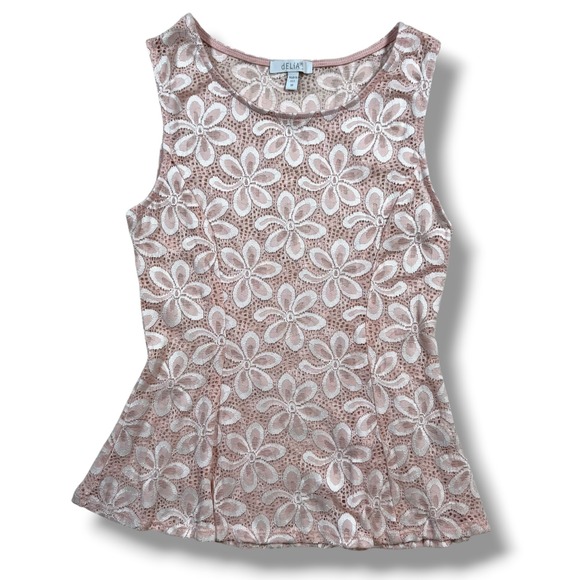 dELiA*s Tops - dELiA*s Peplum Top Y2K Women's Size M Pink Floral Lace Coquette Fairycore